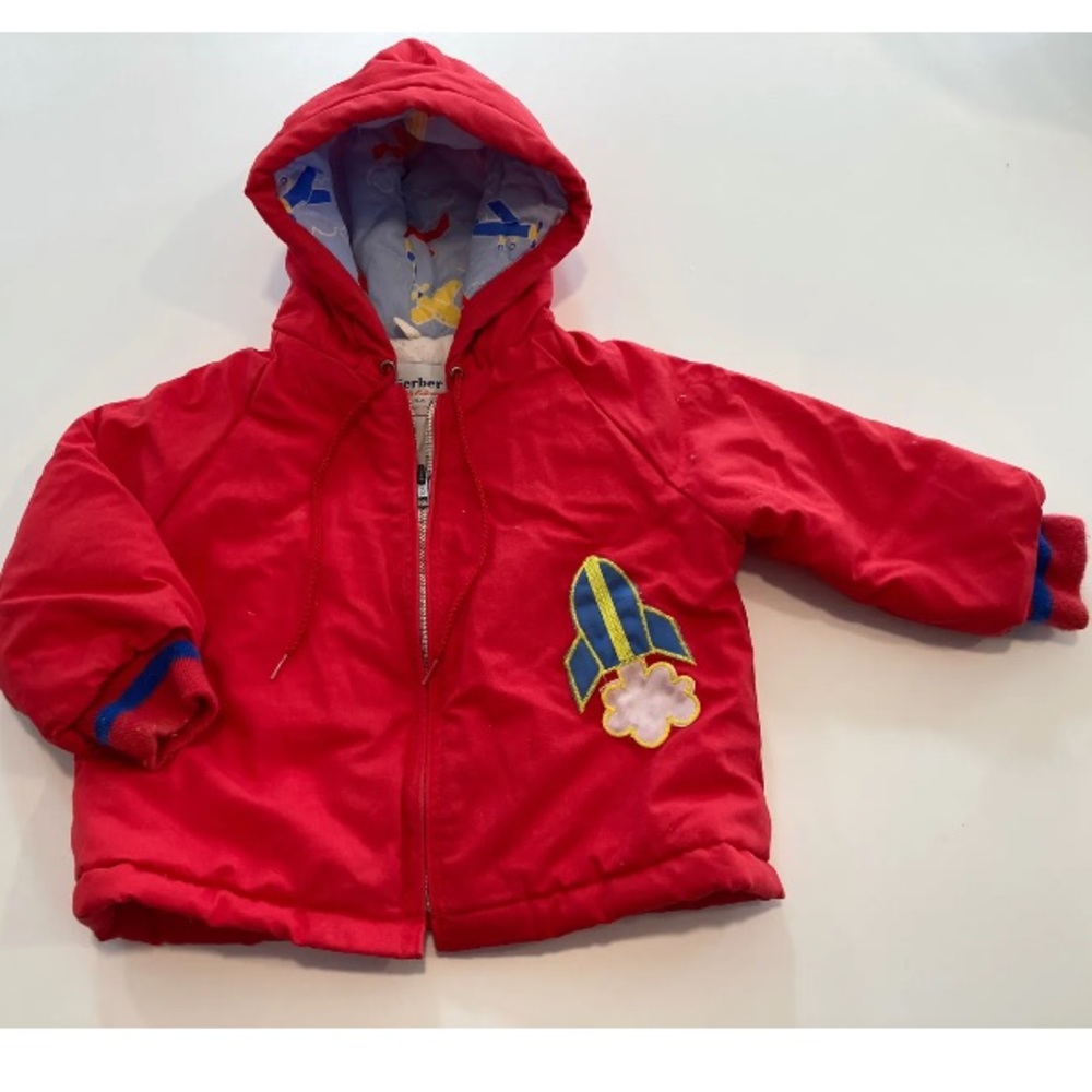 Vintage Gerber Baby Boy Coat Red Rocket Airplanes 18-24 Mo?